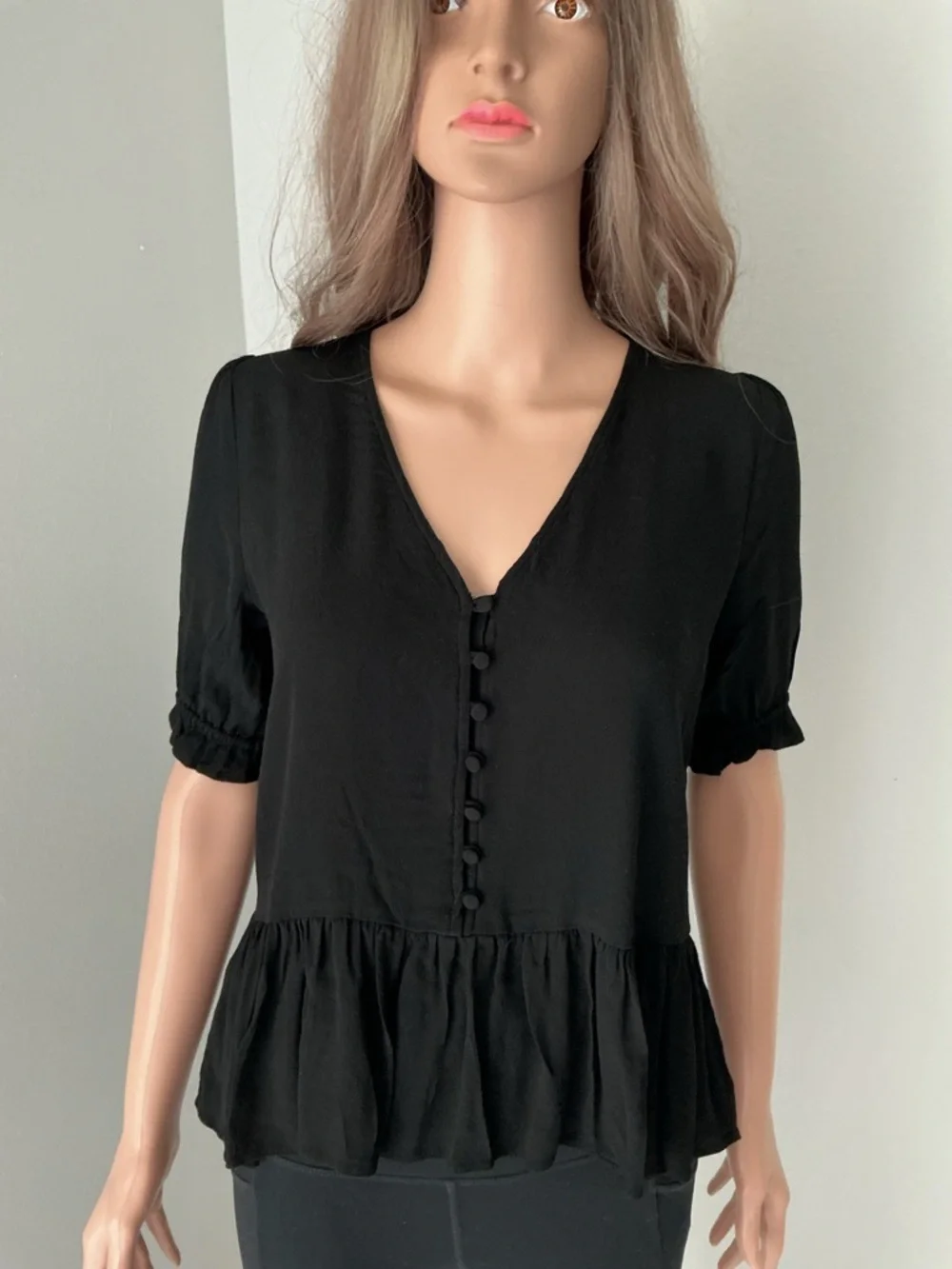 Madewell Courtyard Ruffle-Hem Top in Black Sz xs